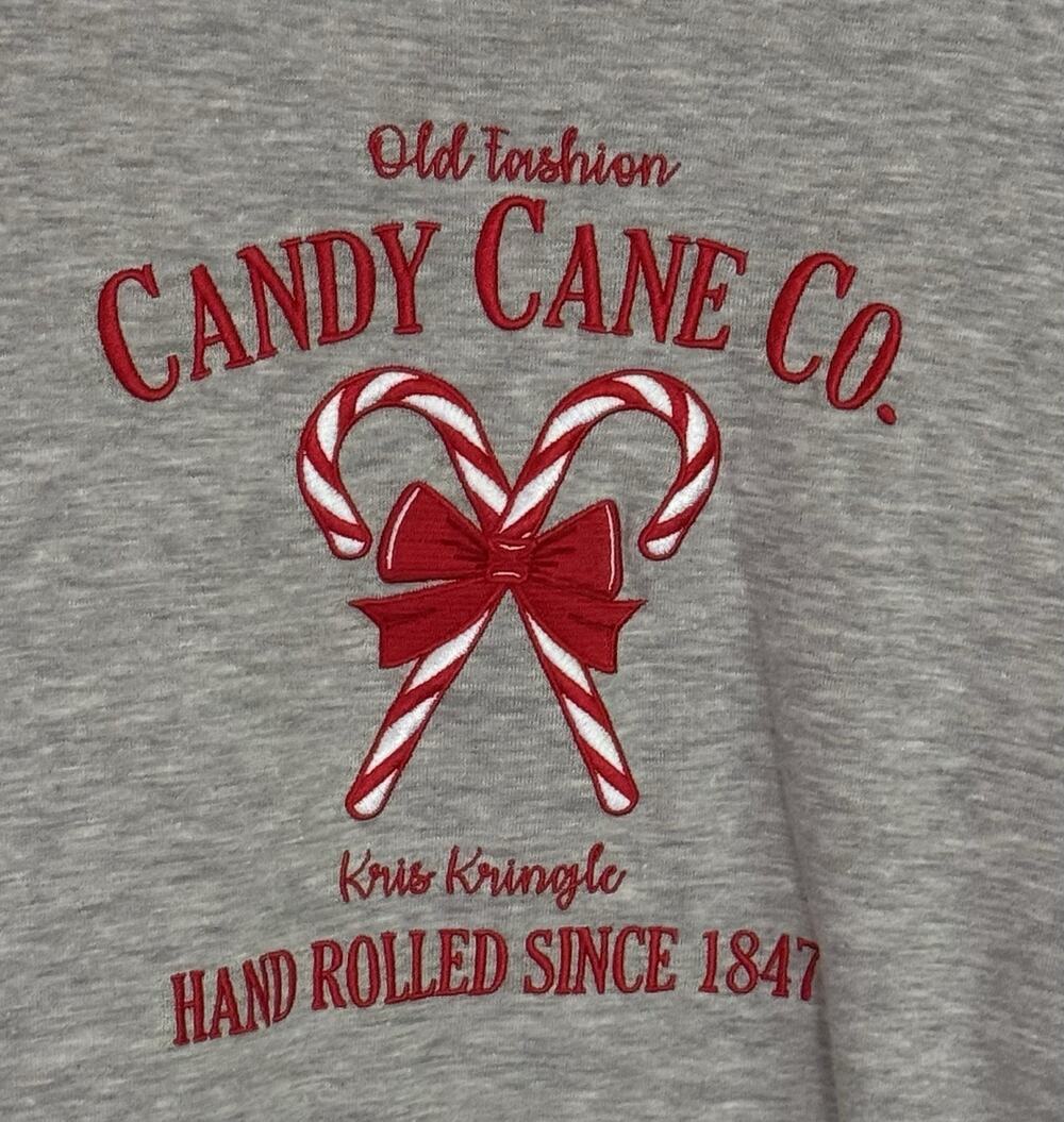 Embroidered Christmas Sweatshirt XXL Candy Cane Co Cozy Casual Gray/Red